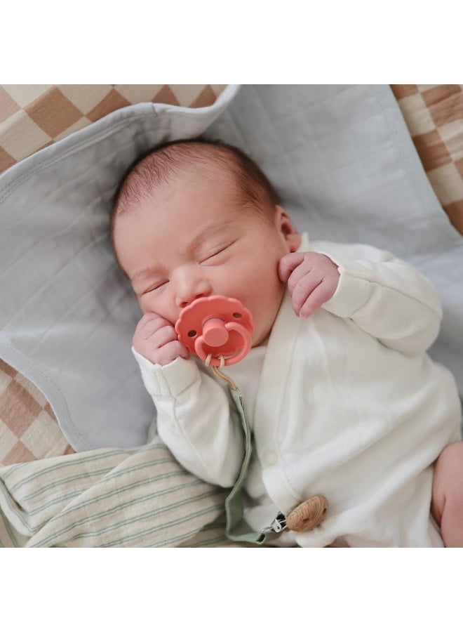 FRIGG Daisy Latex Pacifier 6-18 Months | Soothing Comfort Pacifiers with Click-Lock System | 2 Pack Natural Rubber Soother | Food Safe with Timeless Elegance - Cream/Poppy - Size 2 - Image 5