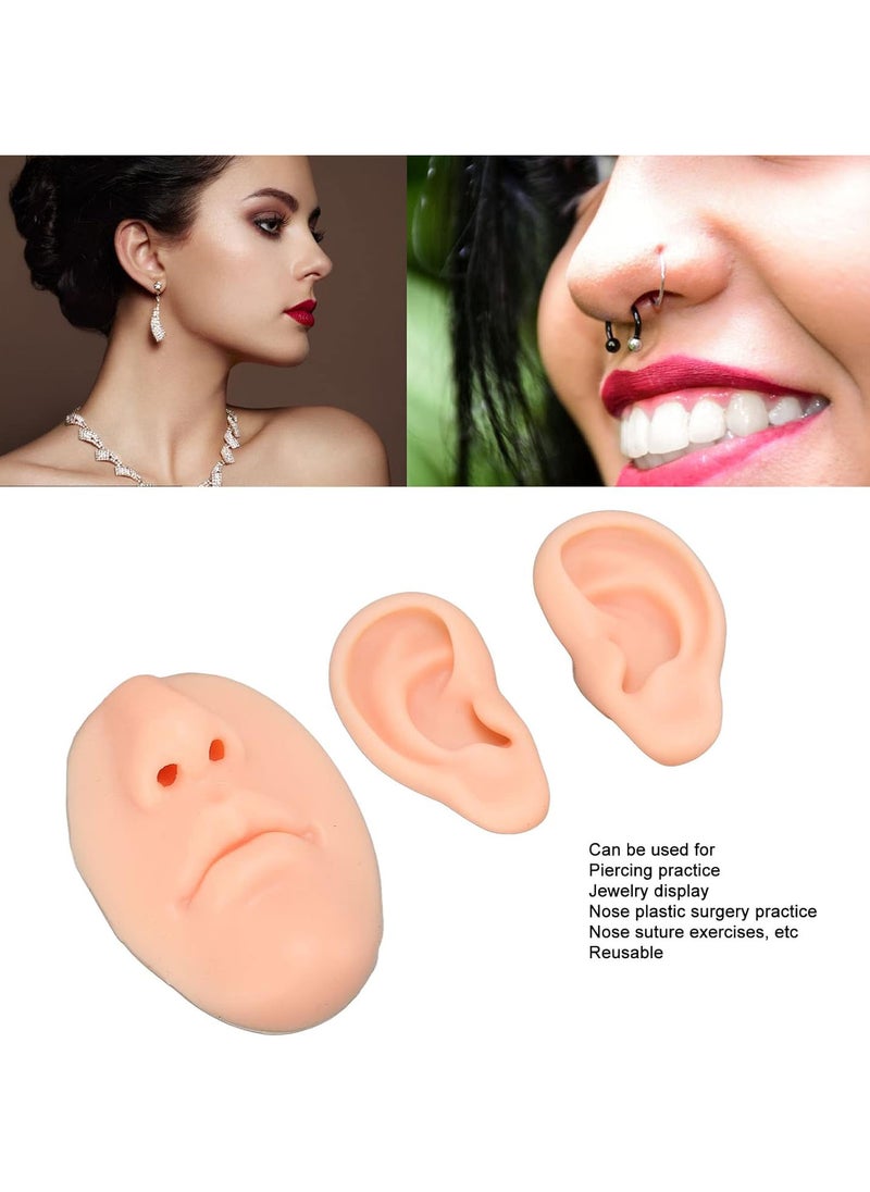 Piercing Ear Model, Simulated Soft Display Nose Model Elastic 3D for Novice for Hospital (Light Skin Color)