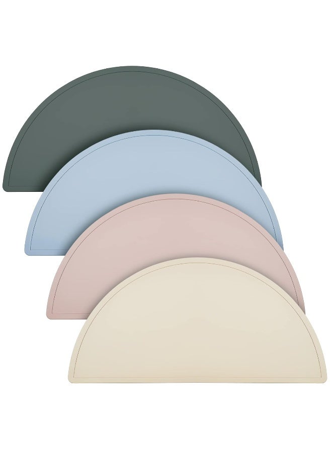 Potchen 4 Packs Silicone Placemats for Baby Non Slip Placemats for Kids Toddlers Food Table Mats Portable Toddlers Place mats for Dining Table, 4 Colors(Gray, Apricot, Blue, Pink) - Image 1