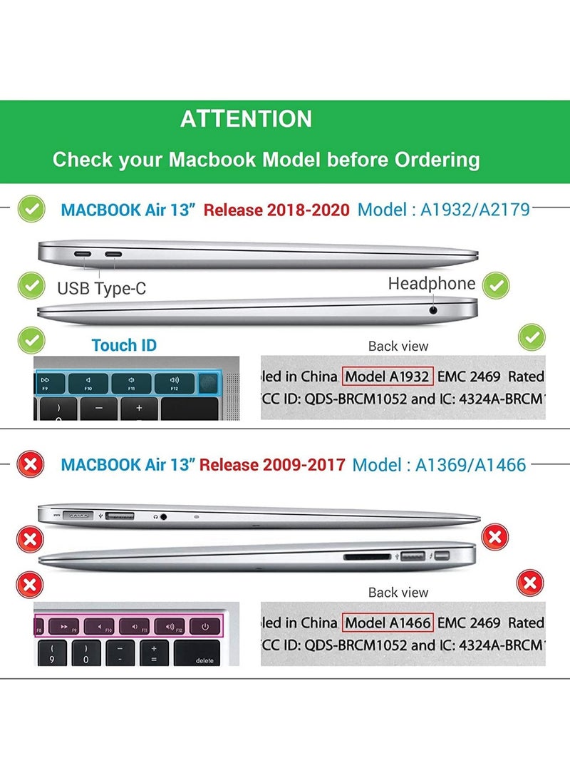 Hard Case for 2021/2020/2019/2018 Mac Air 13in with Retina Touch ID Version Model A1932/M1 A2337/A2179 Anti-Cracking Anti-Fingerprint Hard Shell - Soft TPU Bumper + PC - Frosted (Clear/Black) - Image 2