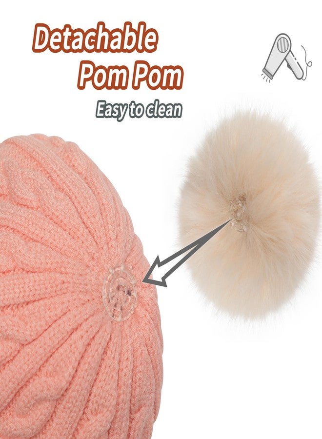 ZLYC Kids Girls Boys Winter Hats Cotton Lined Pom Pom Beanie Earflap Knitted Cap, Solid Pink - Image 5