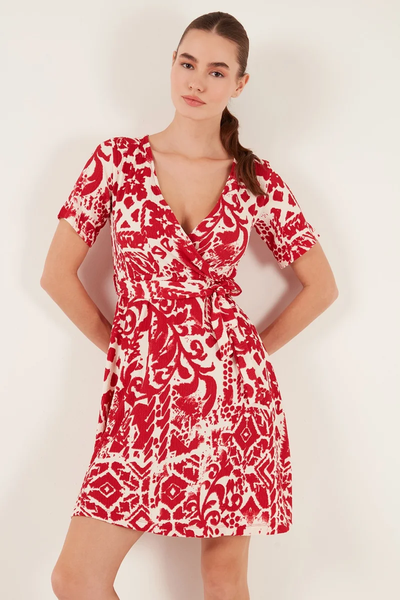 ليلا Patterned Double Breasted Collar Regular Fit Dress Women's Dress 5865723