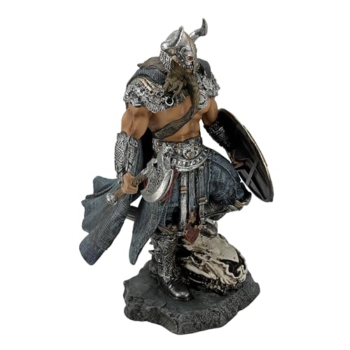 LOOYAR 13" Resin Thor Statue - Firm Viking Warrior & Dragon, Norse Mythology Decor for Home/Office, Unique Gift - Image 3