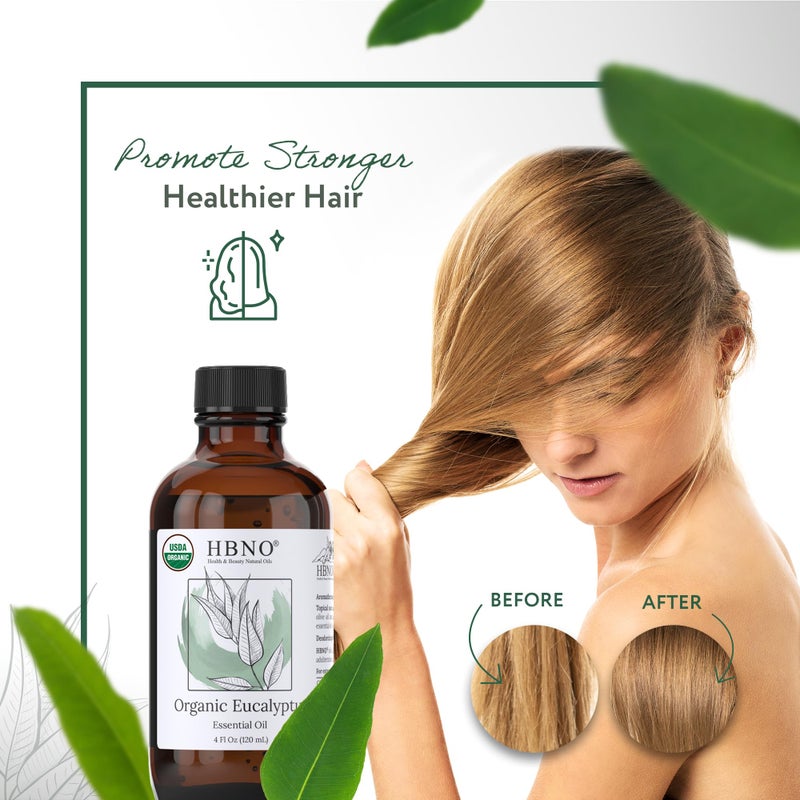 HBNO California Bottled Organic Eucalyptus Essential Oil (Globulus) - 4 fl oz (120ml) - USDA Certified Organic - Ideal for Diffuser, Hair, Face, Skin Care, Aromatherapy, Scalp & Body Massage - Image 5