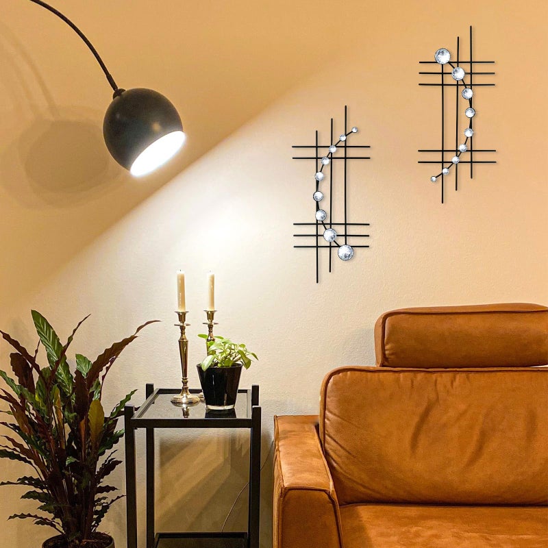 ZEXUIRU 2 Pack Black Abstrac Wall Decor â€“ Metal Crystal Wall Art with Sparkling Rhinestones, 16.5â€™â€™/24 Inch Wall Hanging Set for Living Room Bedroom Bathroom â€“ Modern Bling Home Decorations - Image 3