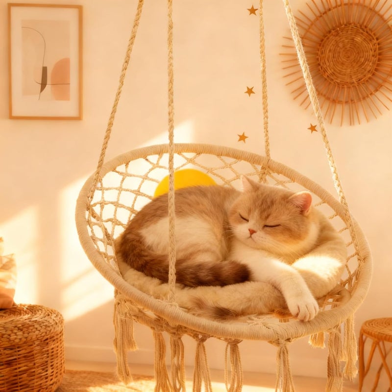 GOUTIME Hammock Chair, Macrame Hanging Swing Chairs with Cushion and Hardware Kit,Adult Boho Swings for Outside,Patio,Balcony,Bedroom Beige (Pillows are not Included) - Image 5