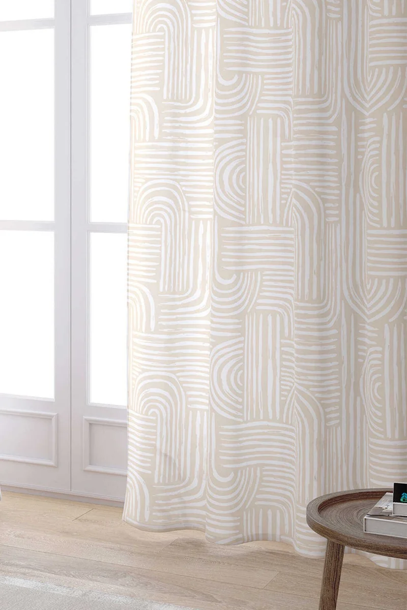 Cango Home Cream White Bohemian Scandinavian Geometric Patterned Digital Printed Curtain CGH1207-PR