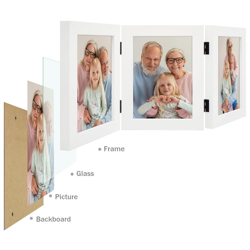 Frametory فريماتوري، 3 إطارات صور 5x7 ثلاثية الطي - زجاج حقيقي - طي ثلاثي (أبيض، 1 عبوة) - Image 3