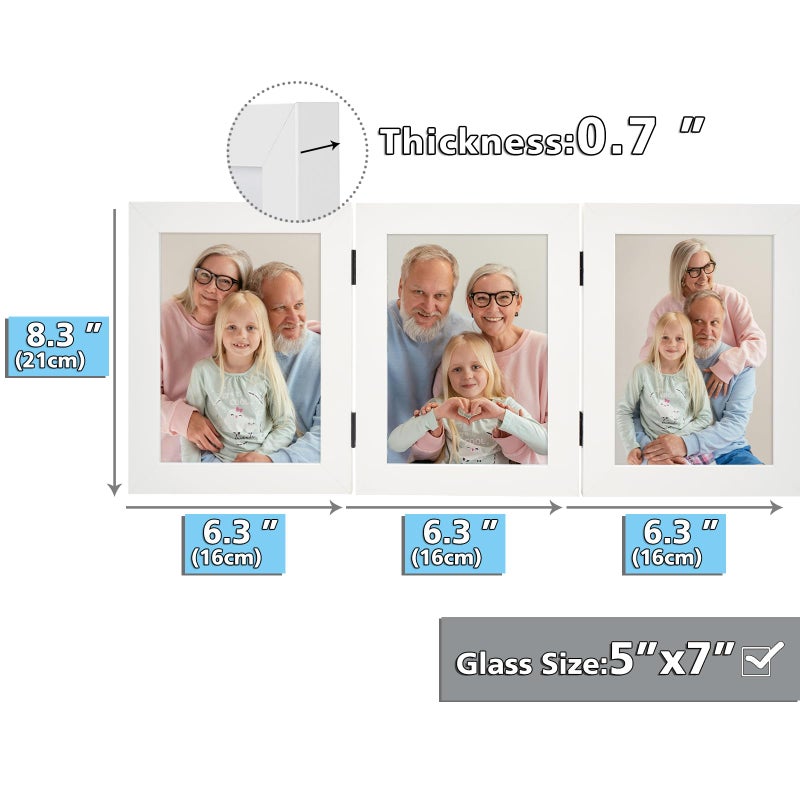 Frametory فريماتوري، 3 إطارات صور 5x7 ثلاثية الطي - زجاج حقيقي - طي ثلاثي (أبيض، 1 عبوة) - Image 4