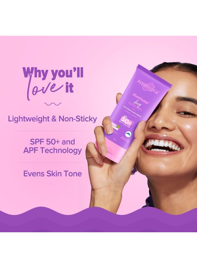 Aqualogica lluminate+ Dewy All Skin Type Sunscreen Spf 50+ Pa+ With Wild BerriesΑ Arbutin - 80 G Protection Against Uva/Uvb &Blue Light Protection Fragrance-Free For Luminous&Sun Protected Skin - Image 4