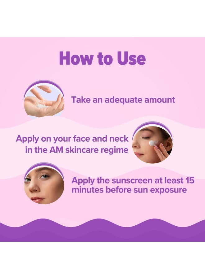 Aqualogica lluminate+ Dewy All Skin Type Sunscreen Spf 50+ Pa+ With Wild BerriesΑ Arbutin - 80 G Protection Against Uva/Uvb &Blue Light Protection Fragrance-Free For Luminous&Sun Protected Skin - Image 5