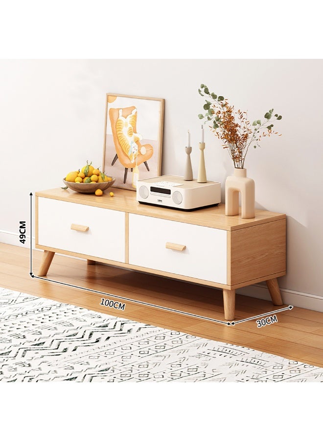 طاولة تلفزيون بسيطة، خزانة تلفزيون متعددة الوظائف، حامل تلفزيون صغير، طاولة تلفزيون 100 سم مع أدراج وأرجل للغرفة المعيشة، غرفة النوم، المساحات الصغيرة، CJ100، أبيض - Image 2