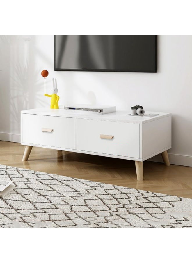 طاولة تلفزيون بسيطة، خزانة تلفزيون متعددة الوظائف، حامل تلفزيون صغير، طاولة تلفزيون 100 سم مع أدراج وأرجل للغرفة المعيشة، غرفة النوم، المساحات الصغيرة، CJ100، أبيض - Image 1