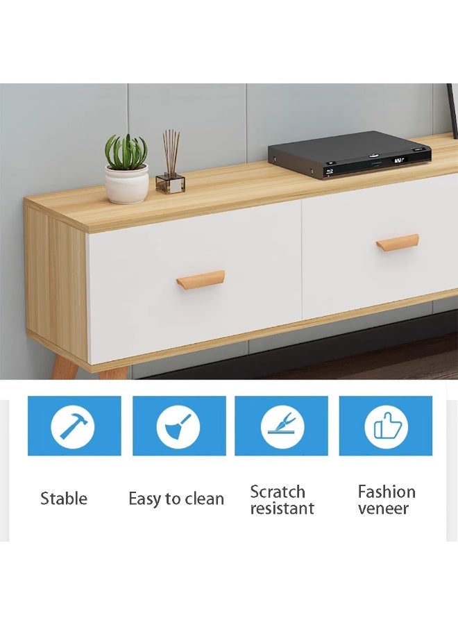 Simple TV Table, Multifunctional TV Cabinet, Small TV Stand, 100cm TV Console Table with Drawers and Legs for Living Room, Bedroom, Small Space, CJ100, White - Image 5