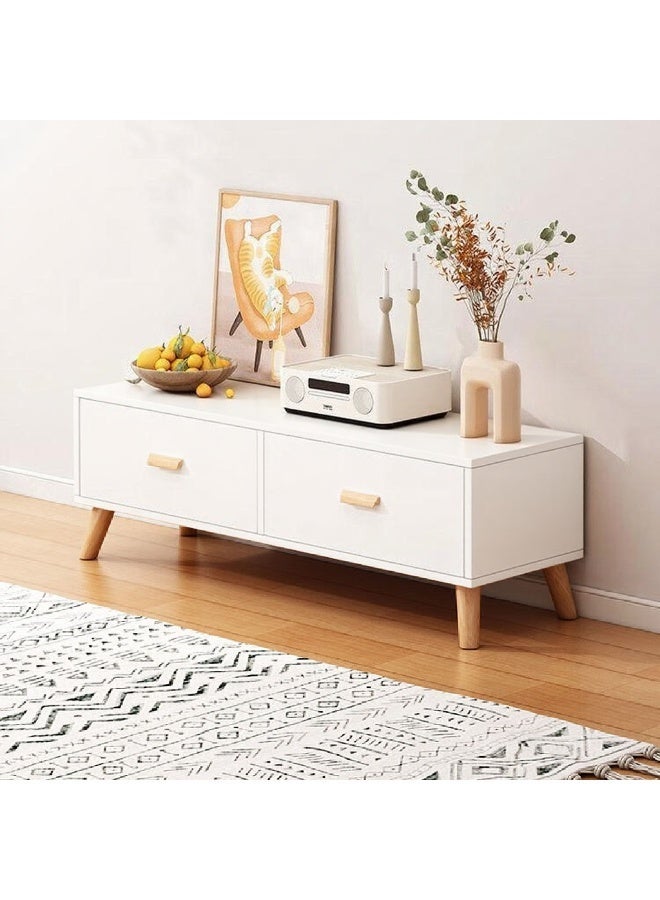 Simple TV Table, Multifunctional TV Cabinet, Small TV Stand, 100cm TV Console Table with Drawers and Legs for Living Room, Bedroom, Small Space, CJ100, White - Image 3