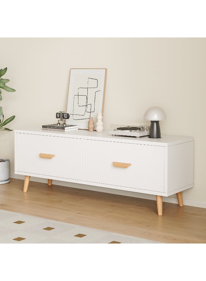 Simple TV Table, Multifunctional TV Cabinet, Small TV Stand, 100cm TV Console Table with Drawers and Legs for Living Room, Bedroom, Small Space, CJ100, White - Image 4