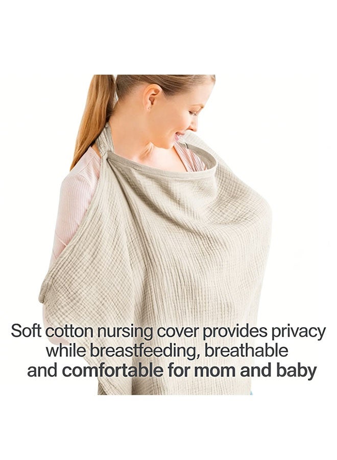 Baby Breastfeeding Nursing Cover, Breathable Cotton Breastfeeding Apron with Rigid Hoop for Mother and Baby, Lactation Scarf Shawl Multi Use for Carseat Canopy, Khaki - Image 3