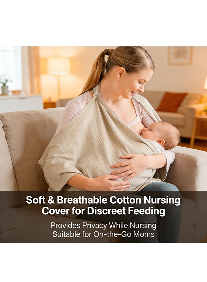 Baby Breastfeeding Nursing Cover, Breathable Cotton Breastfeeding Apron with Rigid Hoop for Mother and Baby, Lactation Scarf Shawl Multi Use for Carseat Canopy, Khaki - Image 5