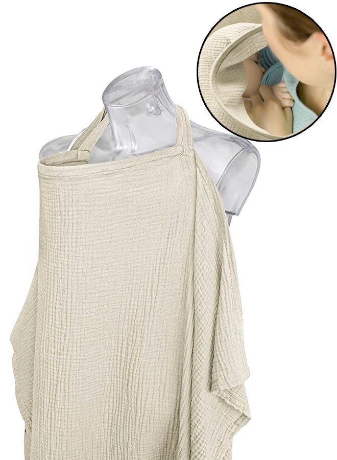 Baby Breastfeeding Nursing Cover, Breathable Cotton Breastfeeding Apron with Rigid Hoop for Mother and Baby, Lactation Scarf Shawl Multi Use for Carseat Canopy, Khaki - Image 1