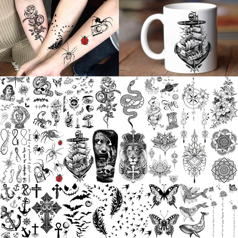 Bilizar 64 Sheets Long Lasting Flower Temporary Fake Tattoos For Women Arm Neck, Jellyfish Sunflower Moon Rose For Adults Girl, 3D Temp Realistic Snake Tatoo Stickers Serpent Peony Floral Kids - Image 5
