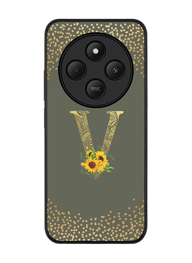 Stylizedd For Xiaomi Redmi 14C / 14R Case,Slim fit Camera Protection, Shockproof Thin Phone cover - Custom Floral Monogram - V (Olive Green ) - Image 1
