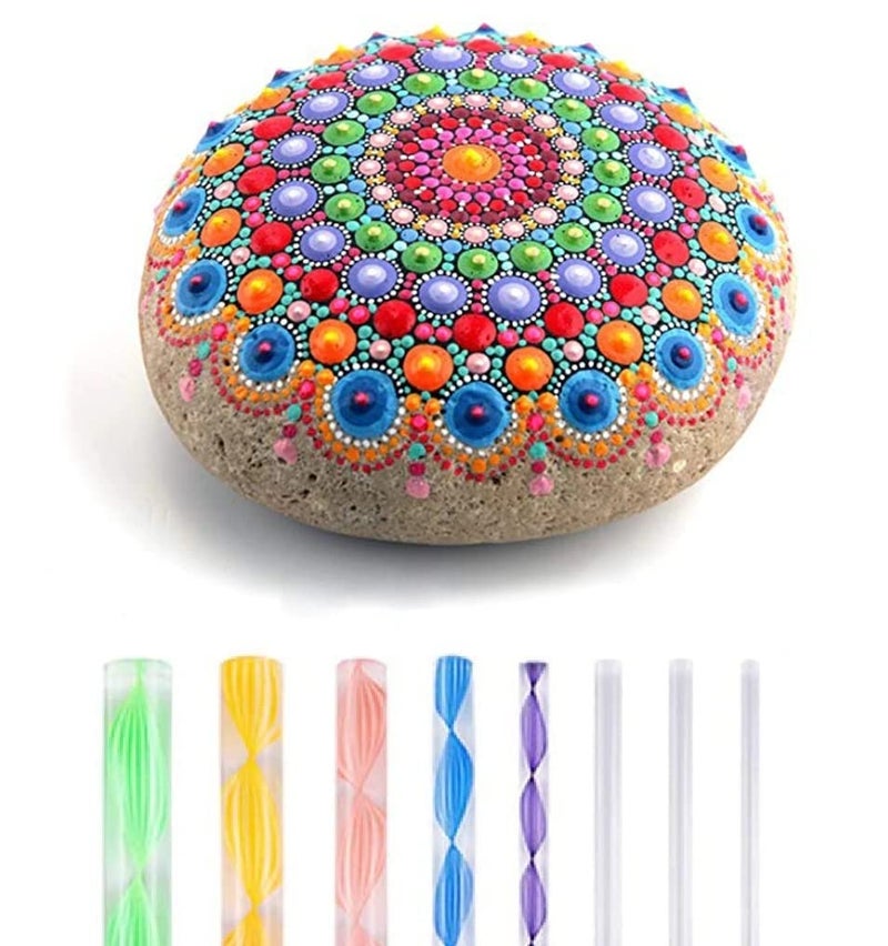 DEZIINE�8pcs Dotting Tools for Rocks Different Size Painting Tools with Mandala Stencils and Paint Pallet Mandala Art One Size Multicolor - Image 4