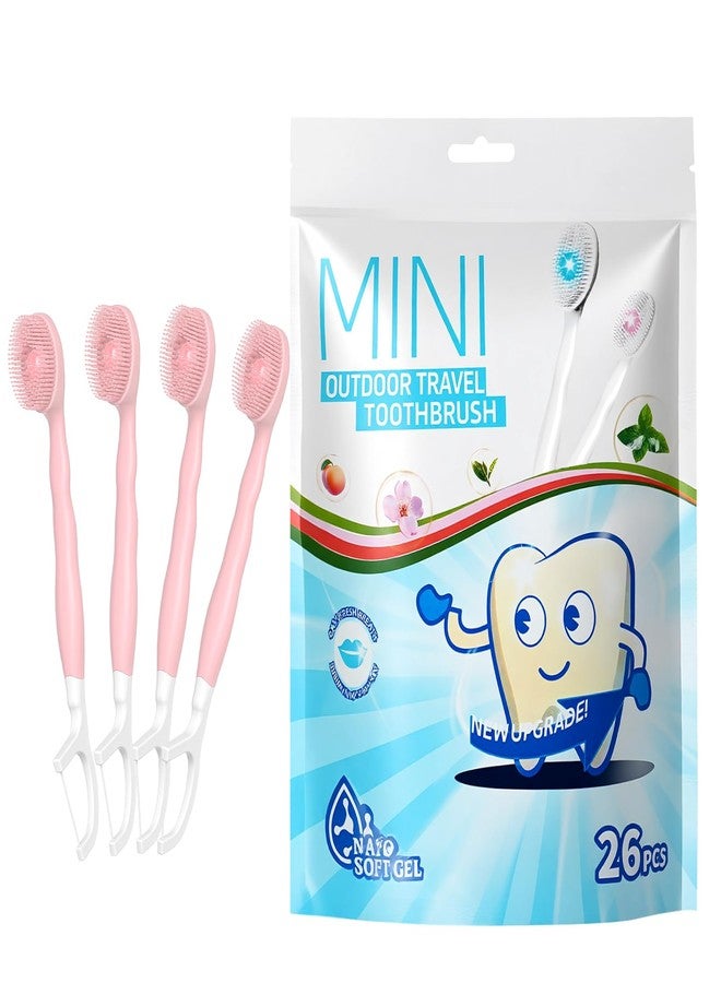 JOUGE Mini Brushes-Disposable Toothbrushes with Toothpaste + Tongue Scraper + Picks+Floss Pick 5 in 1 Individually Wrapped for Work or Travel 26 Count (Iced Watermelon Flavor) - Image 1