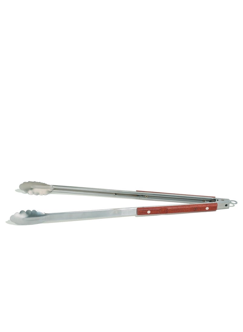 Outset QB22 Extra Long Stainless Steel Locking Grill Tongs 22", Rosewood Handles - Image 1