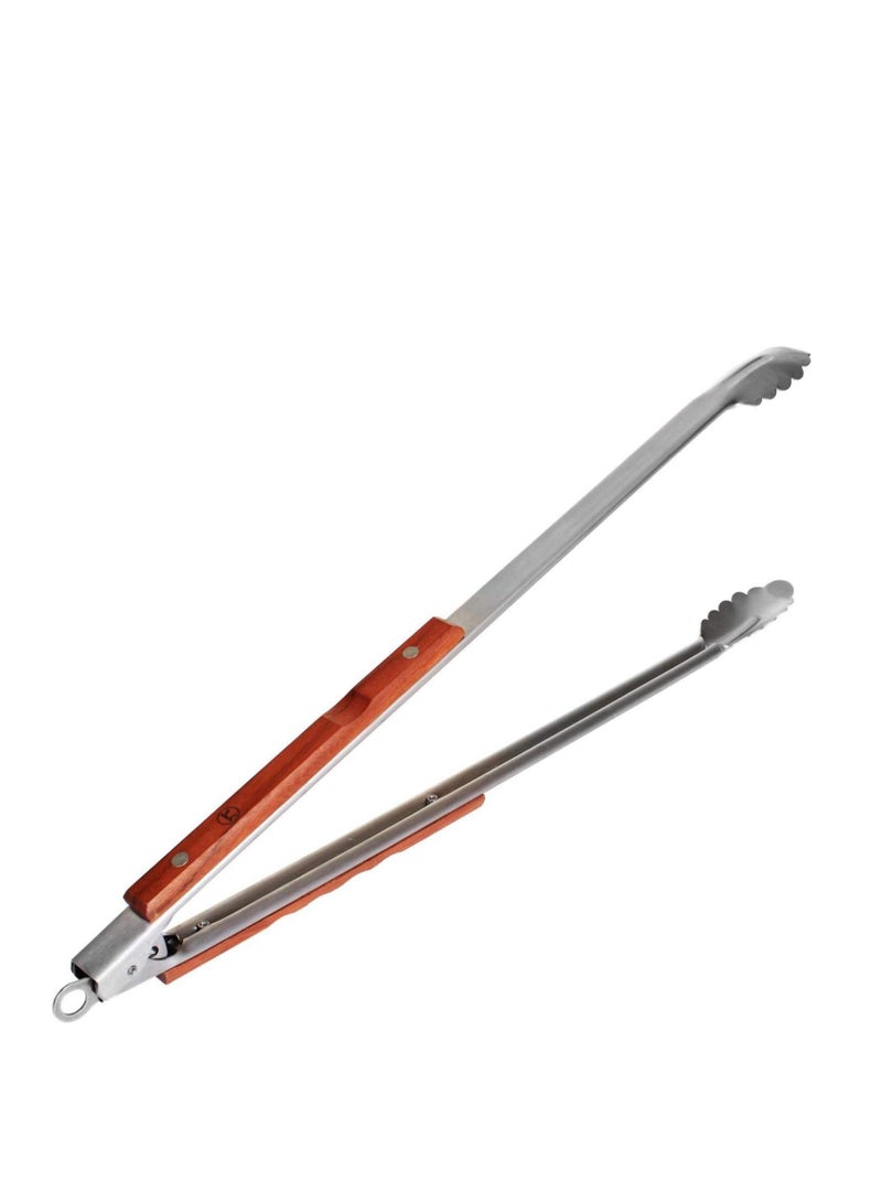 Outset Outset QB22 Extra Long Stainless Steel Locking Grill Tongs 22", Rosewood Handles  - Image 2