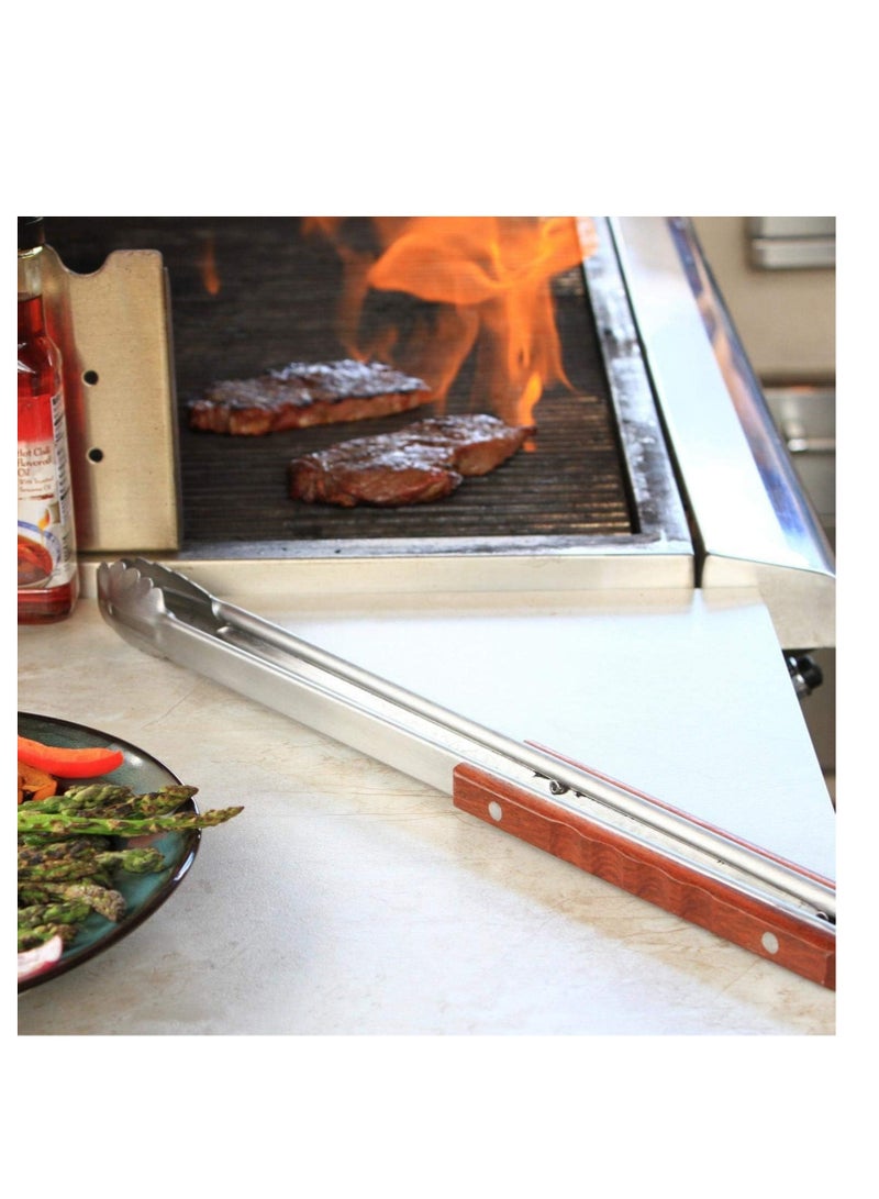 Outset Outset QB22 Extra Long Stainless Steel Locking Grill Tongs 22", Rosewood Handles  - Image 4