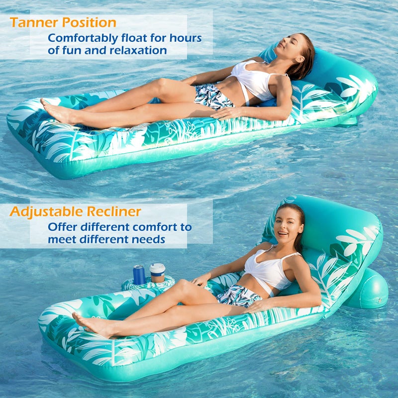 Jasonwell Inflatable Pool Float Adult - Pool Floaties Lounger Floats Floating Chair Raft with Adjustable Backrest Cup Holders Water Floaty Lake Lounge Tanning Floats Beach Party Toys for Adults - Image 3