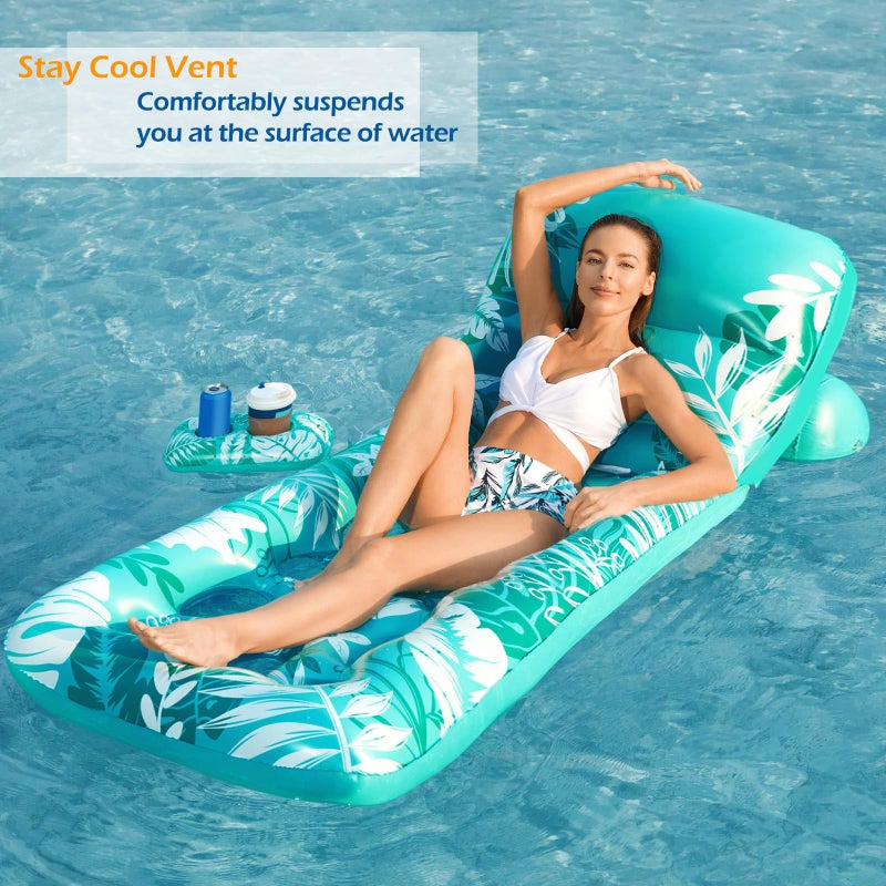 Jasonwell Inflatable Pool Float Adult - Pool Floaties Lounger Floats Floating Chair Raft with Adjustable Backrest Cup Holders Water Floaty Lake Lounge Tanning Floats Beach Party Toys for Adults - Image 5
