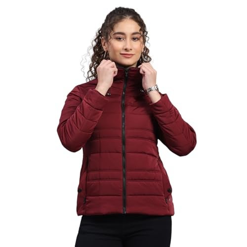 Monte Carlo Womens Regular Fit Solid Pattern Zipper Closure Full Sleeve Winter Jacket | Women Winter Jacket | Stylish Zipper Jacket | Casual Winter Wear For Women's Burgundy XL(Pack of 1) - Image 1