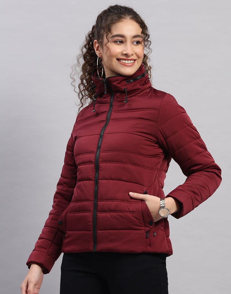 Monte Carlo Womens Regular Fit Solid Pattern Zipper Closure Full Sleeve Winter Jacket | Women Winter Jacket | Stylish Zipper Jacket | Casual Winter Wear For Women's Burgundy XL(Pack of 1) - Image 4