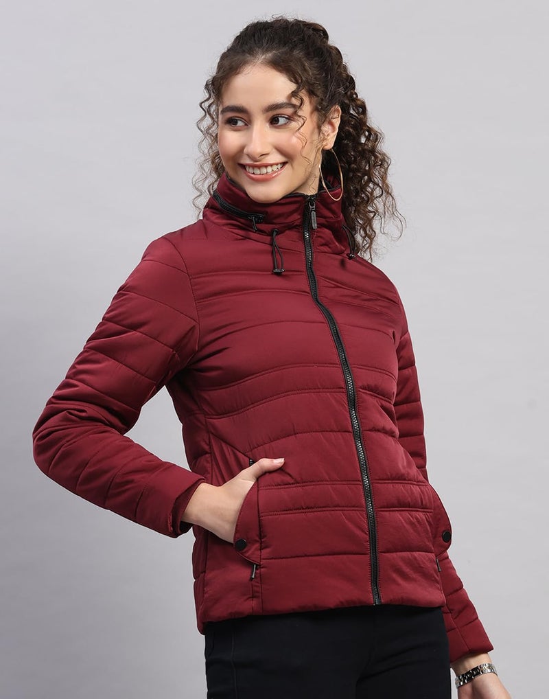 Monte Carlo Womens Regular Fit Solid Pattern Zipper Closure Full Sleeve Winter Jacket | Women Winter Jacket | Stylish Zipper Jacket | Casual Winter Wear For Women's Burgundy XL(Pack of 1) - Image 5