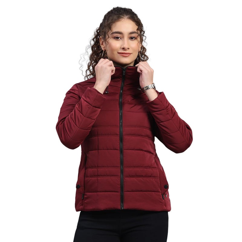 Monte Carlo Womens Regular Fit Solid Pattern Zipper Closure Full Sleeve Winter Jacket | Women Winter Jacket | Stylish Zipper Jacket | Casual Winter Wear For Women's Burgundy XL(Pack of 1) - Image 3