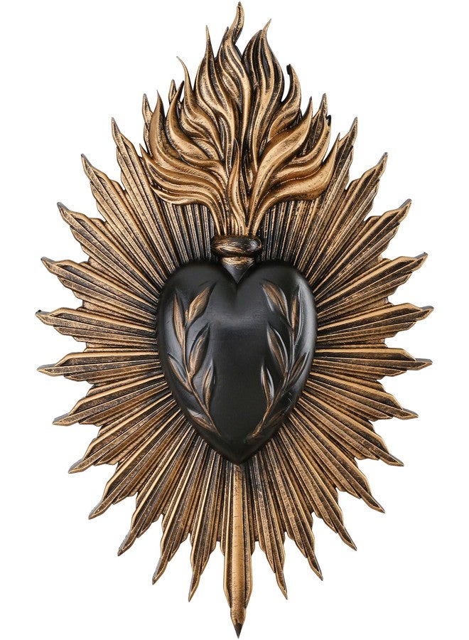 KH866 Sacred Hearts Gothic Wall Plaque – Vintage Catholic Ex Voto Prayer Box Antique Jesus Heart Resin Hanging Sculpture for Hotel Porch Entrance and Household Decor Indoor Outdoor (1Pcs, Black Gold) - Image 1