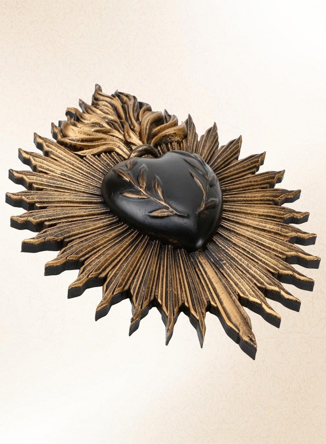 KH866 Sacred Hearts Gothic Wall Plaque – Vintage Catholic Ex Voto Prayer Box Antique Jesus Heart Resin Hanging Sculpture for Hotel Porch Entrance and Household Decor Indoor Outdoor (1Pcs, Black Gold) - Image 4