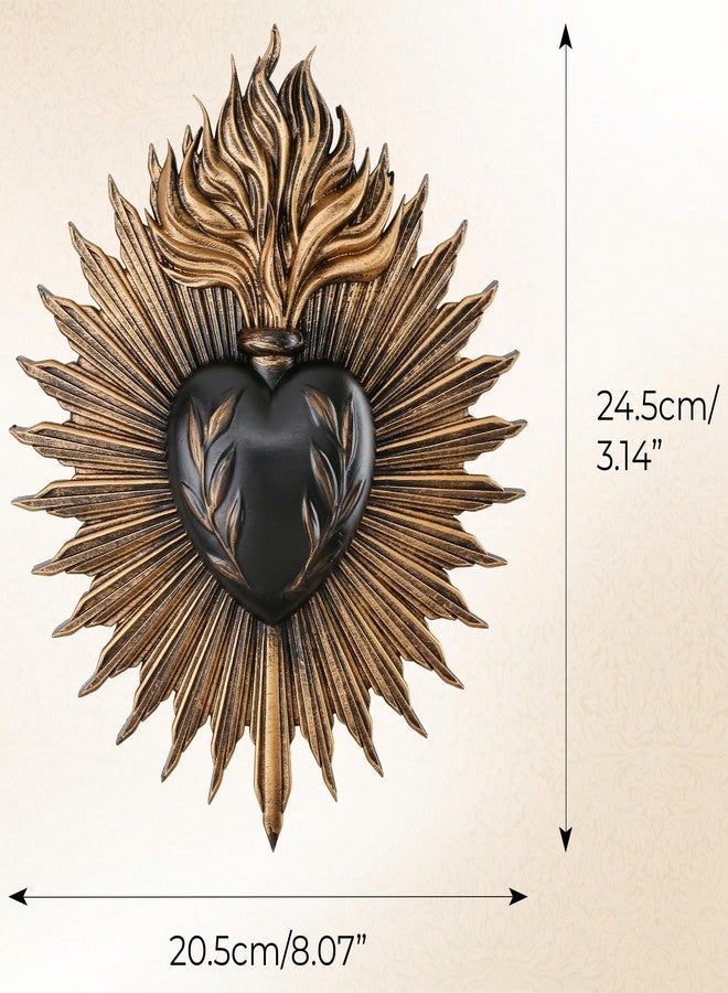 KH866 Sacred Hearts Gothic Wall Plaque – Vintage Catholic Ex Voto Prayer Box Antique Jesus Heart Resin Hanging Sculpture for Hotel Porch Entrance and Household Decor Indoor Outdoor (1Pcs, Black Gold) - Image 2