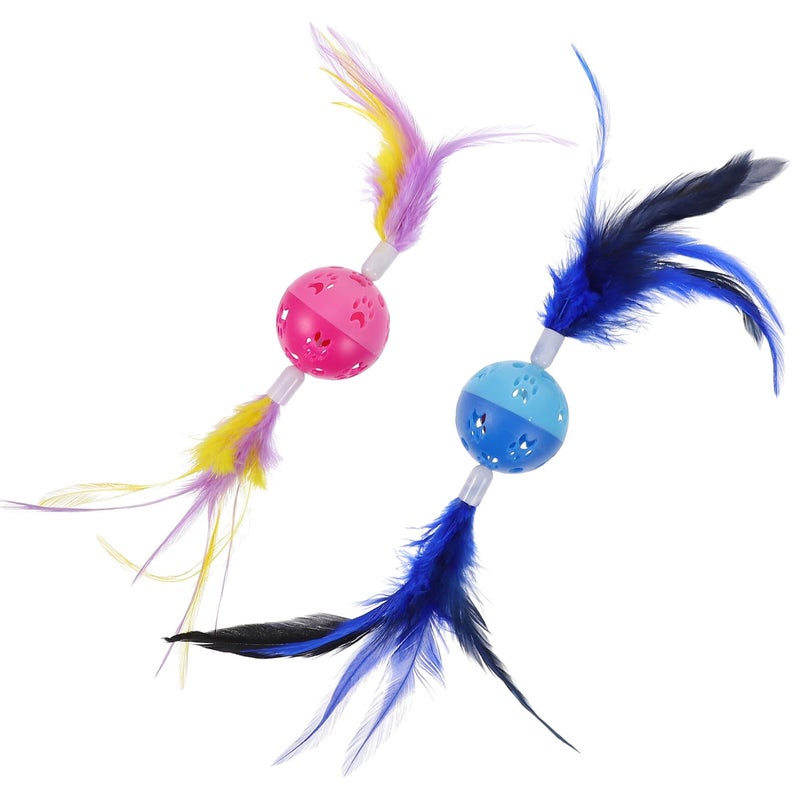 2PCS Cat Toys with Feathers and Bells Interactive Rolling Balls for Indoor Kitten Exercise Play - Image 2