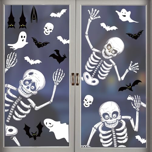 Tuzuaol Halloween Window Clings Skeleton Window Decorations for Glass Windows, Double Side Cute Halloween Window Stickers Decals Indoor Home Office Party Decor - Image 1