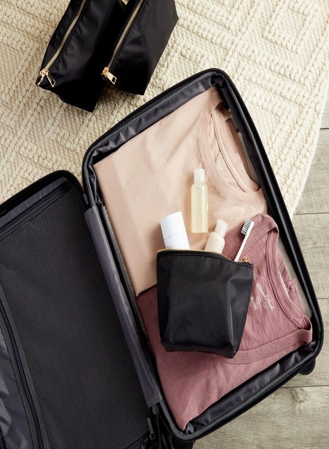 جلامليلي مجموعة حقائب مكياج سوداء من Glamlily مكونة من 3 قطع للنساء، حقائب تنظيم مستحضرات التجميل بسحاب من النايلون للسفر، أدوات النظافة (3 أحجام) - Image 3