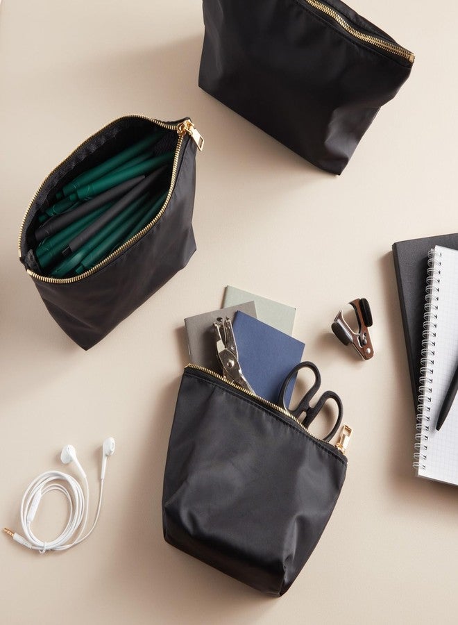 جلامليلي مجموعة حقائب مكياج سوداء من Glamlily مكونة من 3 قطع للنساء، حقائب تنظيم مستحضرات التجميل بسحاب من النايلون للسفر، أدوات النظافة (3 أحجام) - Image 2