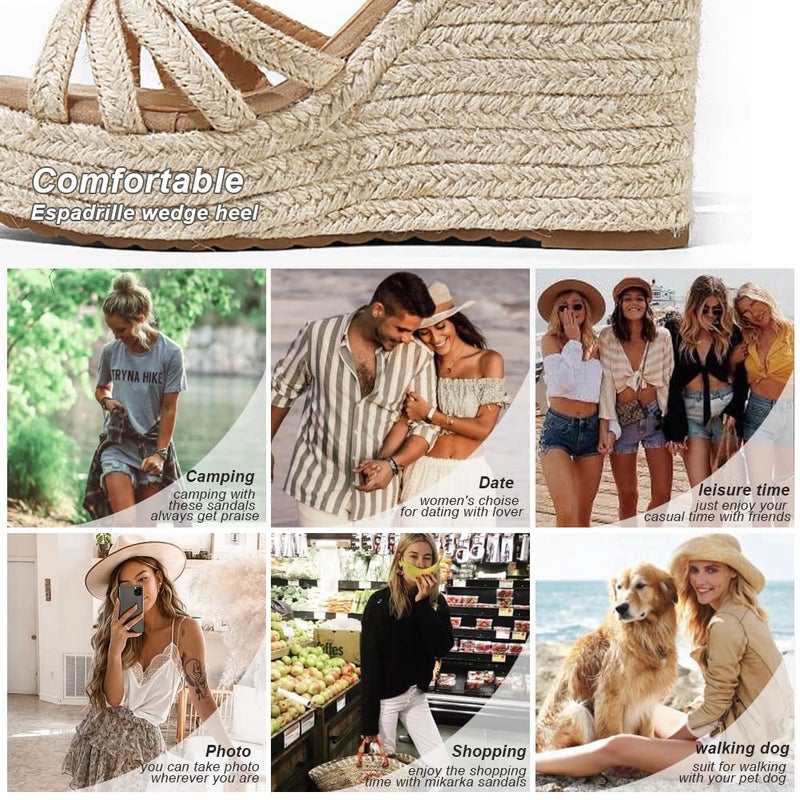 mikarka Sandals for Women 2026: Comfortable Wedge Platform Sandals Women - Braided Espadrilles for Women Ankle Strap Open Toe Wedges Heels Beach Sandals Summer Shoes - Image 5