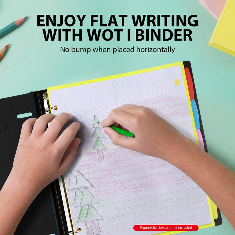 WOT I حافظة وثائق WOT I القابلة للتمديد 3 حلقات (0.75 بوصة) - حافظة مرنة قابلة للتوسيع - تصميم مسجل لسهولة الحمل، تحمل 160 ورقة، للتنظيم في المدرسة، المكتب والمنزل، باللون الأسود - Image 3