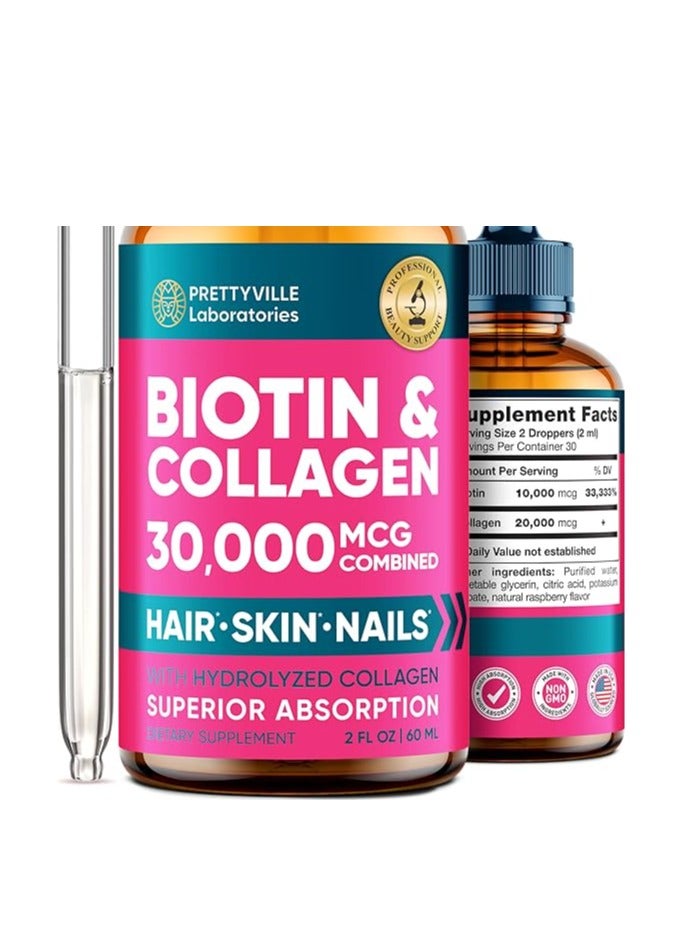 Liquid Collagen And Biotin for Women - 30000mcg 2 fl oz
