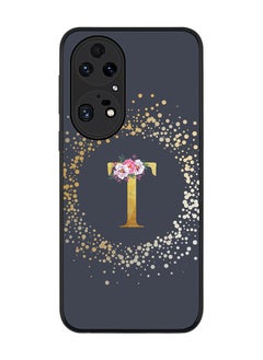 Stylizedd Rugged Black edge case for Huawei P50 Pro Slim fit Soft Case Flexible Rubber Edges TPU Gel Thin Cover - Custom Monogram Initial Letter Floral Pattern Alphabet - T (Grey)  - Image 1
