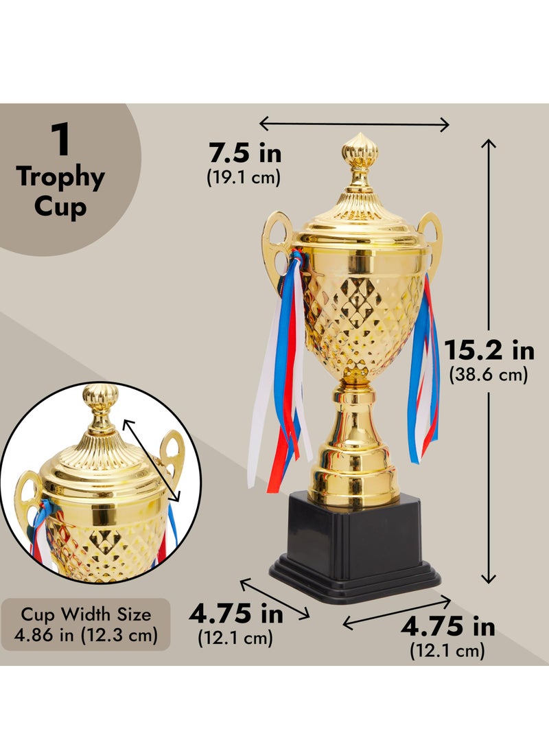 Excefore Trophy Cup, Large Gold Award Trophy Cups, Gold Metal Trophy with Plastic Base for Sport Tournaments Games, Award Competitions, Spelling Bee (15.2 x7.5 x 4.75 in) - Image 3