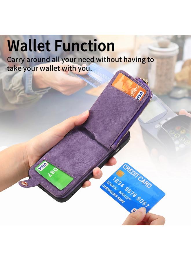 S-TOP Case For Samsung Galaxy S22+ 5G Cross Leather Ring Vertical Zipper Wallet Back Phone Case - Image 3