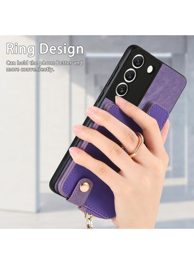 S-TOP Case For Samsung Galaxy S22+ 5G Cross Leather Ring Vertical Zipper Wallet Back Phone Case - Image 4